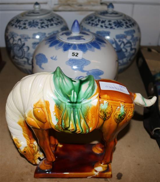 3 Temple jars & Tang style horse